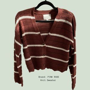 PINK ROSE| Brown & White Striped Knit Sweater
